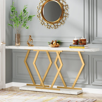 Console Table, Modern 70.9" Sofa Table with Faux Marble Tabletop