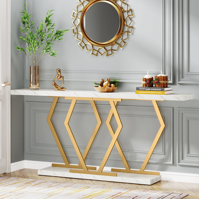 Console Table, Modern 70.9-Inch Sofa Table with Faux Marble Tabletop