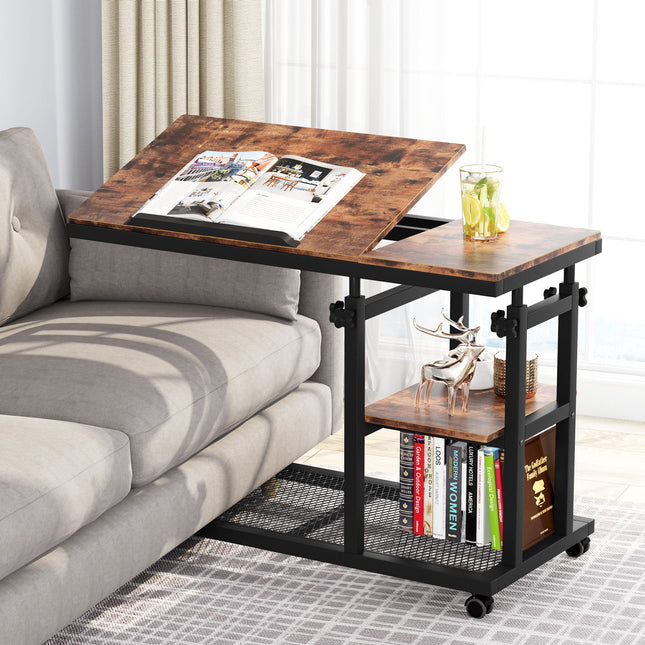 C Table, Portable Laptop Desk, Adjustable Laptop Desk, on Wheels, Mobile Snack Side Table, Tribesigns, 1