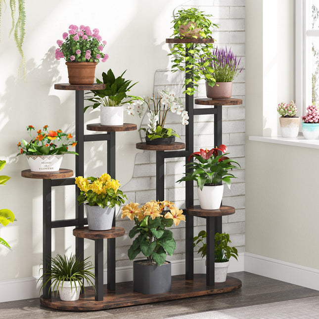Tribesigns Plant Stand, Multi-Tiered 11 Potted Plant Shelf Flower Stands, Rustic Brown & Black, 1