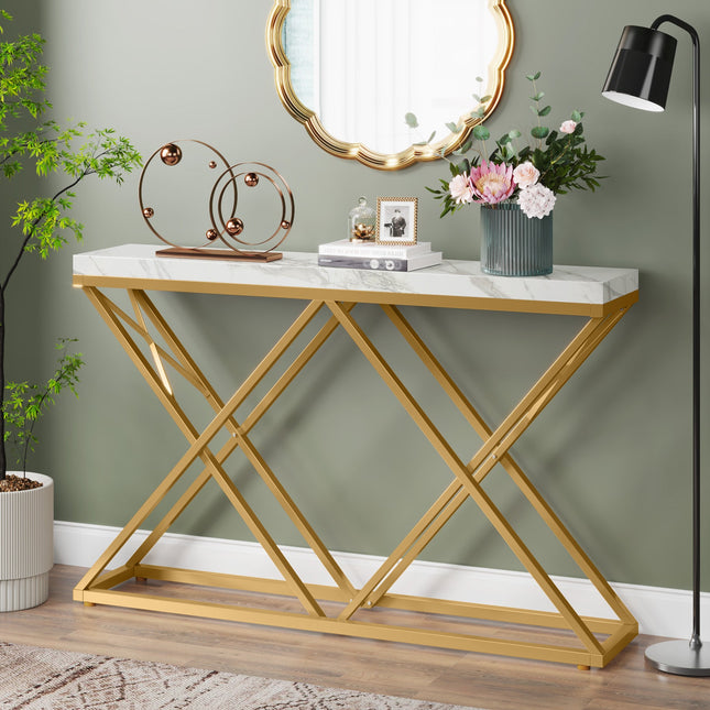 Tribesigns Console Table, 55-Inch Modern Entryway Sofa Table with Gold Metal Legs Tribesigns