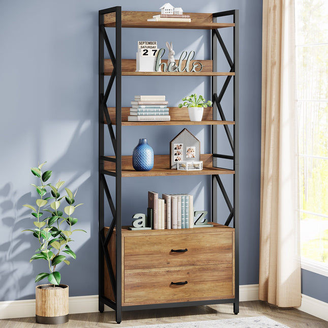 Bookshelf, 70.86-Inch Industrial 5-Tier Bookcase