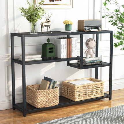Tribesigns Console Table, Small Black Entryway Table with Storage Shelves Tribesigns