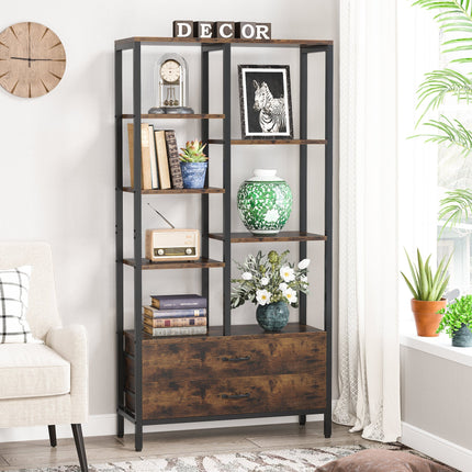 Tribesigns Bookshelf, Freestanding Etagere Bookcase with 2 Drawers Tribesigns, 3