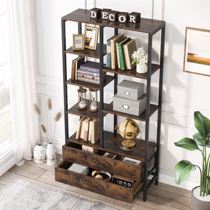 Tribesigns Bookshelf, Freestanding Etagere Bookcase with 2 Drawers Tribesigns, 4