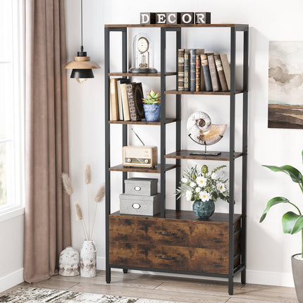 Bookshelf, Freestanding Etagere Bookcase with 2 Drawers