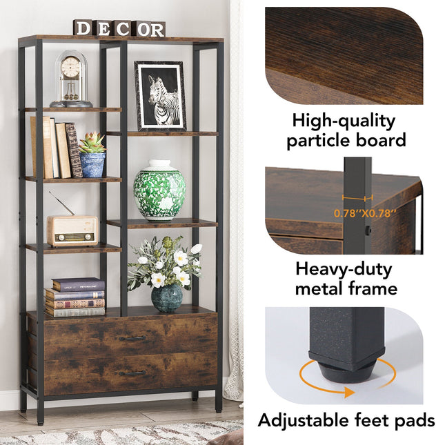 Tribesigns Bookshelf, Freestanding Etagere Bookcase with 2 Drawers Tribesigns