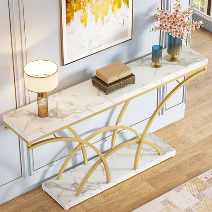 Tribesigns Console Table, 70.9" Sofa Table with Faux Marble Tabletop for Entryway Tribesigns, 4