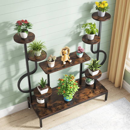 Tribesigns Plant Stand, 8-tier Potted Ladder Holder Flower Rack Shelves, Rustic Brown, 4