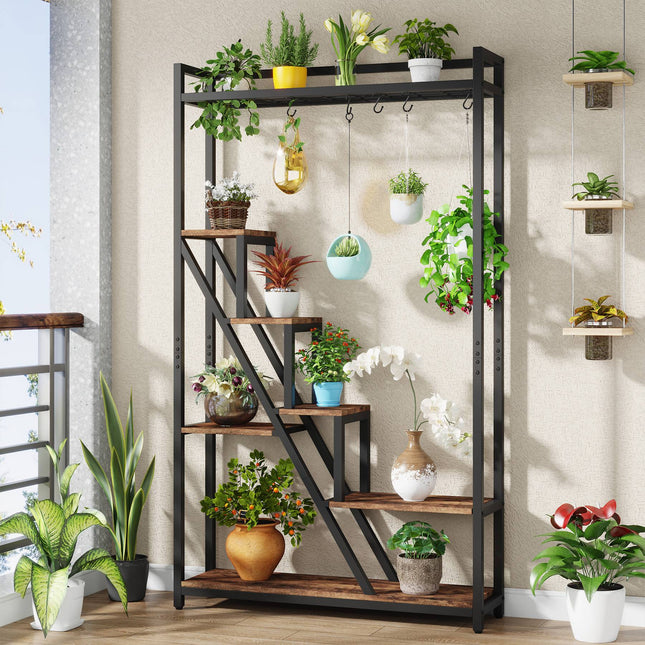 Tribesigns Plant Stand, 7-Tier 70.9-Inch Tall Flower Plant Shelf with 5 S-Hooks, 1