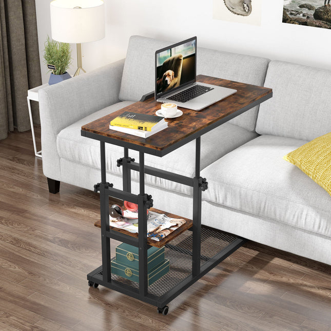 C Table, with Wheels, Adjustable Laptop Desk, Mobile Snack Side Table, with Tiltable Drawing Board, Tribesigns, 5