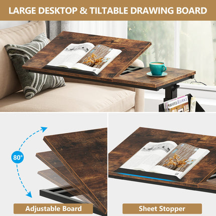 Portable Laptop Desk, C Table, C Side Table, Sofa Side Table, Couch Side Table, Adjustable, with Wheels, Tribesigns, 5