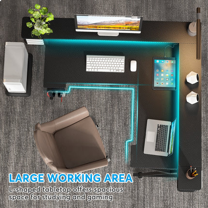 L Shaped Desk, Gaming Desk, L-Shaped Gaming Desk, Computer Desk with Monitor Stand, 2 USB ports, 2 AC outlets, Tribesigns, 4