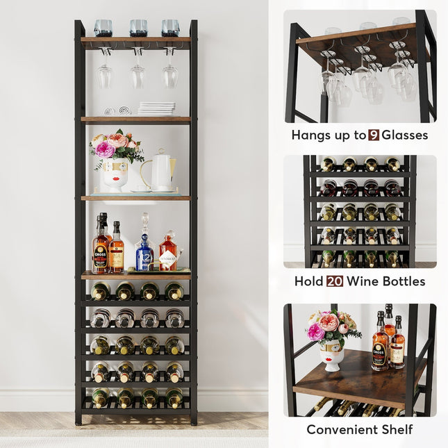 Wine glass rack to hang 6-9pcs and 5 wine racks holds up to 20 bottles