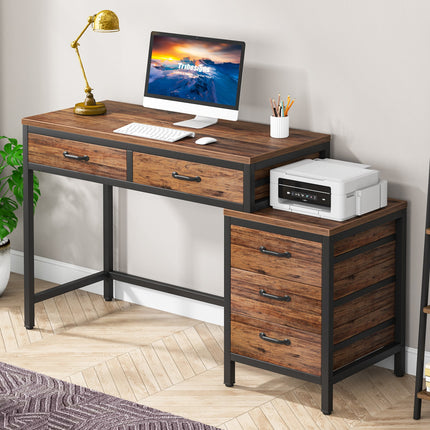 Writing Desk with Drawers & File Cabinet, Wood Writing Desk, Computer Desk with Drawer, Tribesigns 2