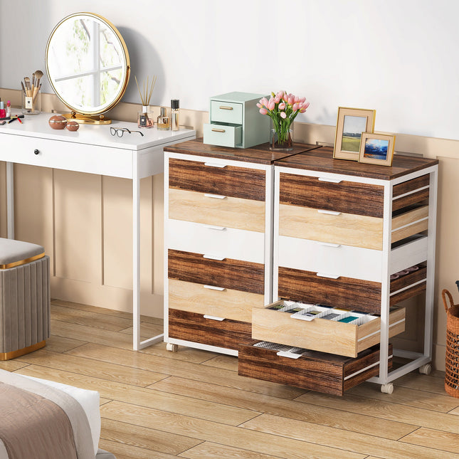 6 Drawer Chest, Wood Storage Dresser Cabinet with Wheels, 1