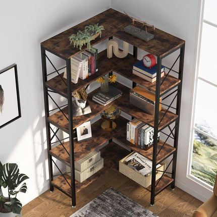 Corner Bookshelf, 5-Shelf Corner Etagere Bookcase, Etagere Bookcase,  Corner Shelves for Living Room, Tribesigns, 4
