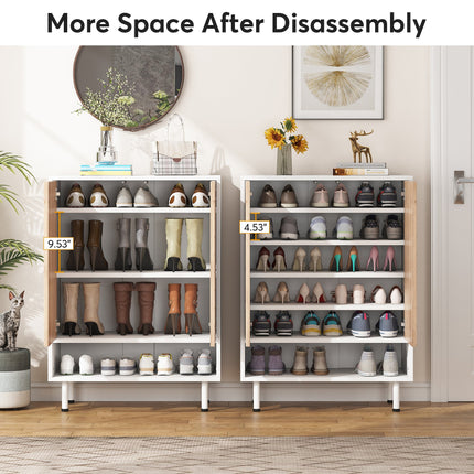 Shoe Rack, Hidden Shoe Storage, Shoe Cabinet, 18 Pair Shoe Rack Organizer Cabinet with Door, White & Brown, Tribesigns, 2