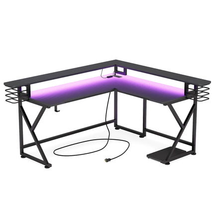 L Shaped Desk, Gaming Desk, L-Shaped Gaming Desk, Computer Desk with Monitor Stand, 2 USB ports, 2 AC outlets, Tribesigns, 3