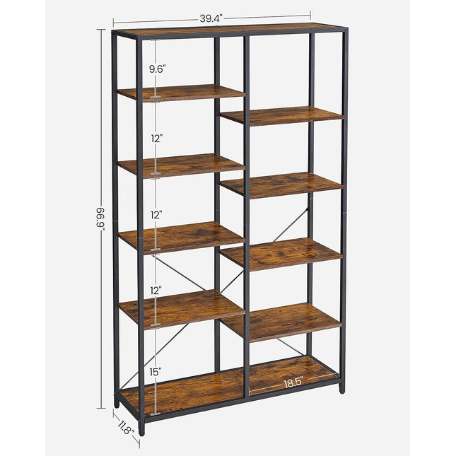 VASAGLE - Bookshelf, 5 Tier Bookcase, Free-Standing Shelf, for Bedroom, Living Room, Office, Study, 11.8 x 39.4 x 66.9 Inches, Industrial Style