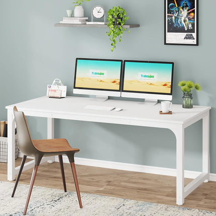 Modern Computer Desk, 63 x 31.5 inch, Large, Executive Office Desk, Computer Table, Study Writing Desk, White, Tribesigns, 8