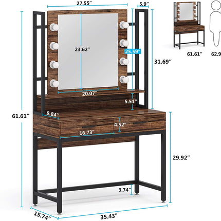 Makeup Vanity, Dressing Table with 8 LED and Drawers, 4