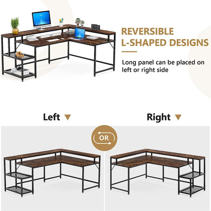 L Shaped Computer Desk,  L Shaped Desk, Corner Computer Desk, with Monitor Stand, with Storage Shelf, Tribesigns, 8