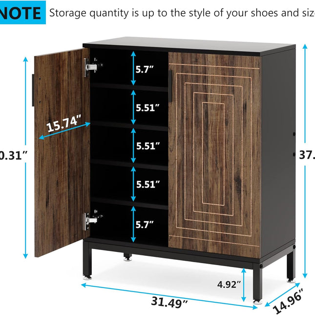 Shoe Cabinet with Doors, 20 Pairs Shoe Storage Cabinet with Shelves, 5-Tier Shoe Racks, Brown Black, Tribesigns, 2