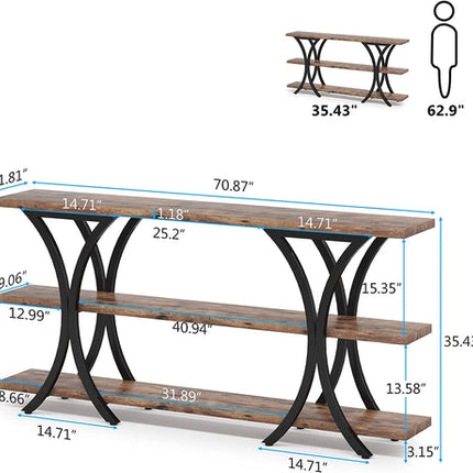 Console Table, 70.9-Inch, Entryway Table, Sofa Table, Industrial Entryway Sofa Table with 3-Tier Shelves, Tribesigns, 5