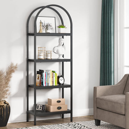 4-Tier Open Bookshelf, 70.8-Inch Wood Bookcase Storage Shelves, Freestanding Display Rack, Black, Tribesigns, 1