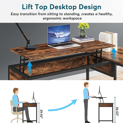 L Shaped Desk, L Shaped Computer Desk, 59 Inch , L Shaped Desk with 2 Drawers, Adjustable Standing Desk, Tribesigns, 3