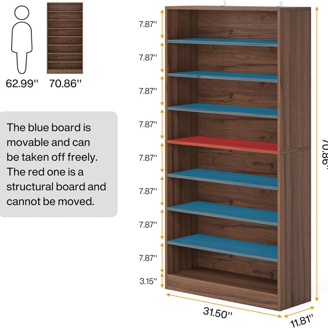 Tall Bookcase, Freestanding Bookshelf 9 Tier Bookcases, Large Open Display Shelf, Brown, Tribesigns, 2