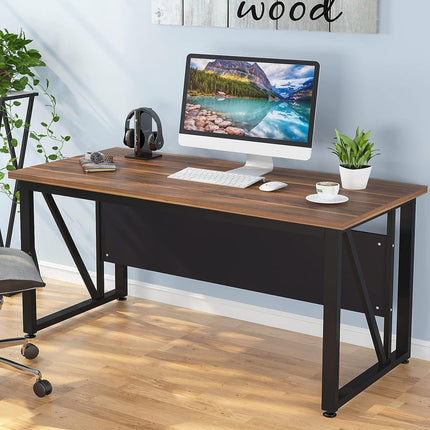 Tribesigns - 55 inches Computer Desk, Home Office Desk Writing Table for Workstation,Dark Walnut,  Steel Leg, Cabinet not Included