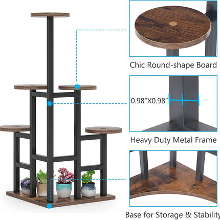 Corner Plant Stand Indoor, 6 Tiered Plant Shelf Flower Stand, Rustic Brown & Black, Tribesigns , 5