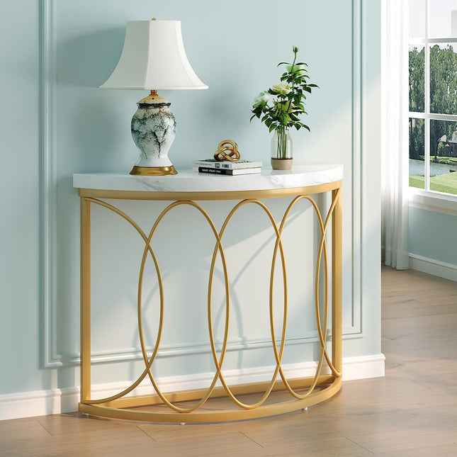 Console Table, 43-Inch Half Moon Sofa Entryway Table