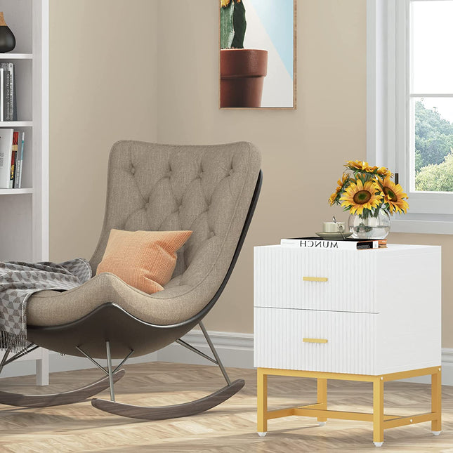Tribesigns Nightstand, Modern Bed Side Table with 2-Drawer, White Tribesigns, 3