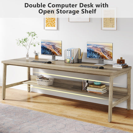 78.7" Two Person Computer Desk with Open Storage Shelf and Metal Legs, Tribesigns, 5