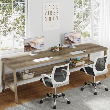 78.7" Two Person Computer Desk with Open Storage Shelf and Metal Legs, Tribesigns, 2