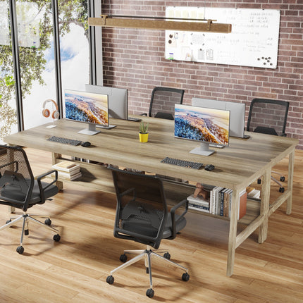 78.7" Two Person Computer Desk with Open Storage Shelf and Metal Legs, Tribesigns, 4