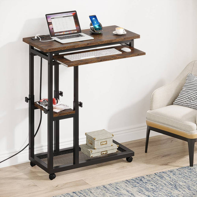 Portable Laptop Desk, C Table, Laptop Table for Sofa, Adjustable Laptop Desk, with Power Outlet, Rolling, Tribesigns, 3