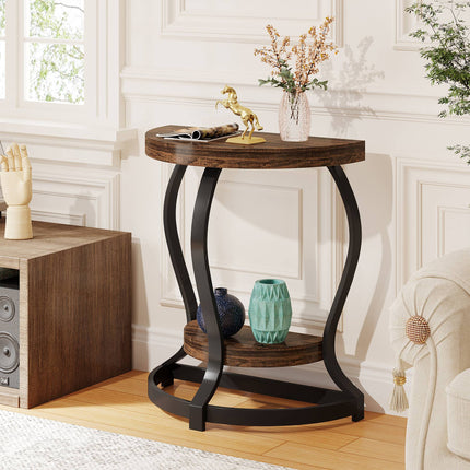 Tribesigns - End Table, Half-Round Side Table with 2-Tier Shelves, 3