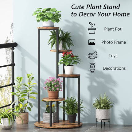 4-Tier Plant Stand, Multiple Potted Plants Holder Corner Flower Shelf, Rustic Brown Black, Tribesigns, 5