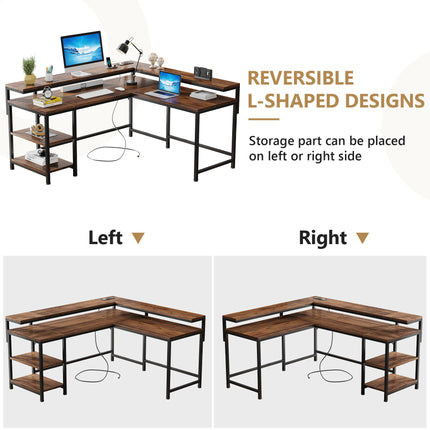 L-Shaped Desk, Corner Desk with Power Outlets & Monitor Shelves, Tribesigns, 4