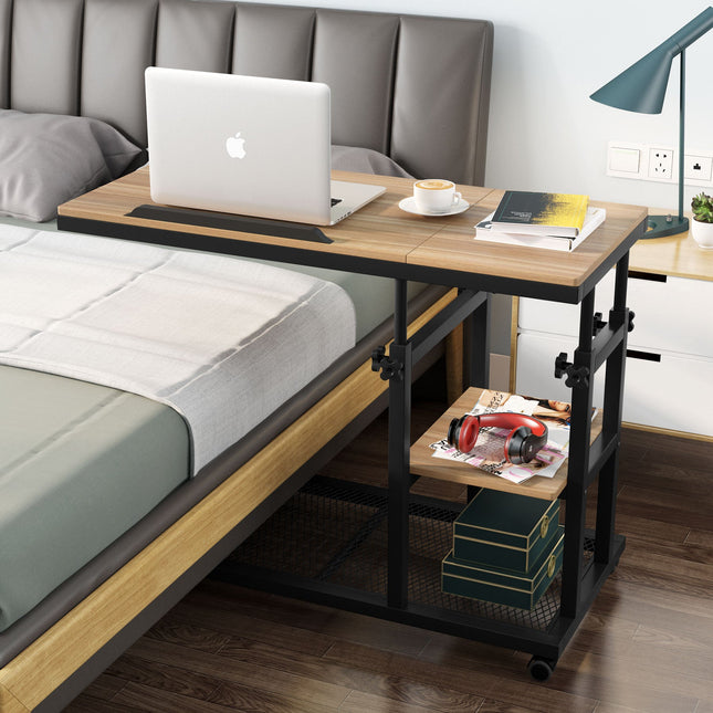 C Table, Portable Laptop Desk, C Table for Sofa, Mobile Snack Side Table with Tiltable Drawing Board, Oak, Tribesigns, 2
