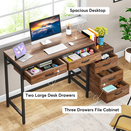 Writing Desk with Drawers & File Cabinet, Wood Writing Desk, Computer Desk with Drawer, Tribesigns 4