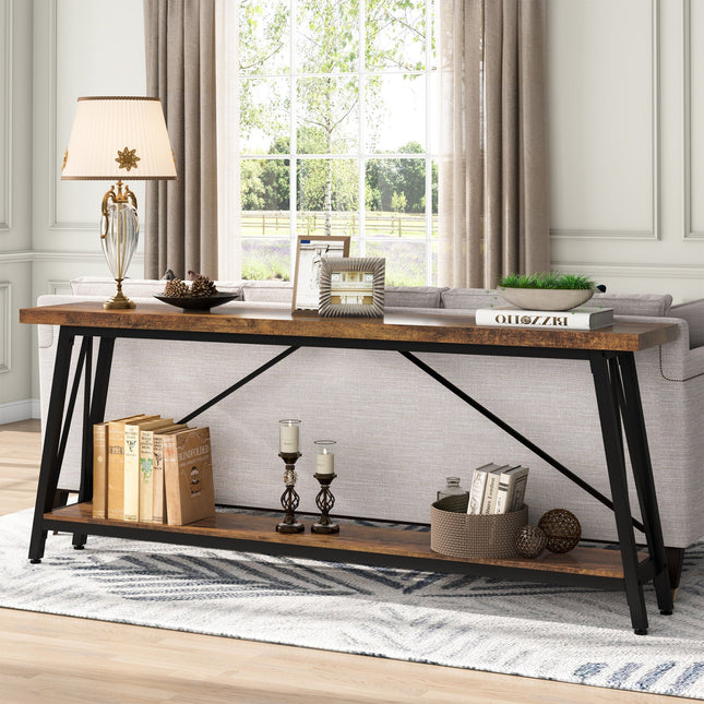 Console Table, 70.9 Inches Extra Long Sofa Table Behind Couch Tribesigns, Dark Brown, 2