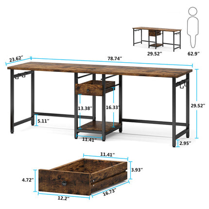Two Person Desk, 78’’ Double Computer Desk with Drawers, Tribesigns