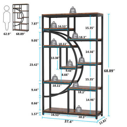 Tribesigns Freestanding Bookshelf 68.9 Etagere Bookcase with 9 Open Shelves Rustic Brown Black