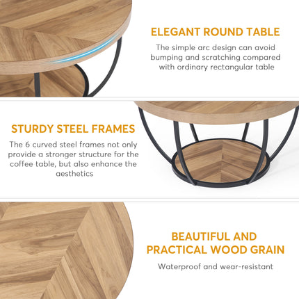 Tribesigns Coffee Table, 2-Tier Wooden Round Central Cocktail Table with Shelves Tribesigns, 6