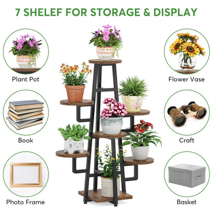 Tribesigns Plant Stand, 7 Tier Plant Pots Holder Rack Flower Stand Shelf, Rustic Brown, 5